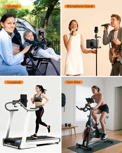 SH iPad Holder for Mic Stand - Tablet Holder for Mic Stand with 360° Rotation, Adjustable ipad Holder Stand with Super Clamp for Music Stand, Treadmill, Compatible 4.7 to 13-inch iPhones and Tablets - size: AC010-Bean pod Clamp