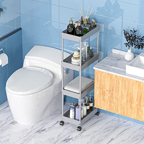 Sooyee 4 Tier Wide Storage Cart, Rolling Utility Cart Grey - color: Gray, size: Wide 4 Tier