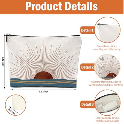 2PCS Boho Makeup Bag, Boho Gifts for Women Friend Mom Cosmetic Bag | Sunlight Rays Natural Linen Zipper Pouch Best Gifts for Girls Sister Travel Sunshine Cosmetic Bag - color: Multicolor 0083