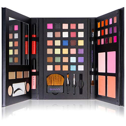 SHANY Luxe Book Makeup Set - All In One Travel Cosmetics Kit with 30 Eyeshadows, 15 Lip Colors, 5 Brushes, 4 Pressed Blushes, 3 Brow Colors, and Mirror - color: LUXEBOOK