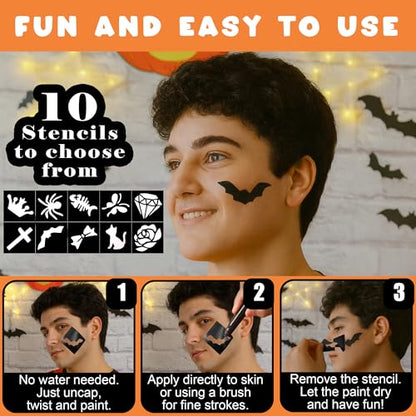 Jim&Gloria Face Paint Kit with Stencils, 8 Large Professional Face Painting Kit, Washable Body Paint Makeup, Skin Color Crayons Facepaint Sticks for Cosplay, Costume Party Gifts