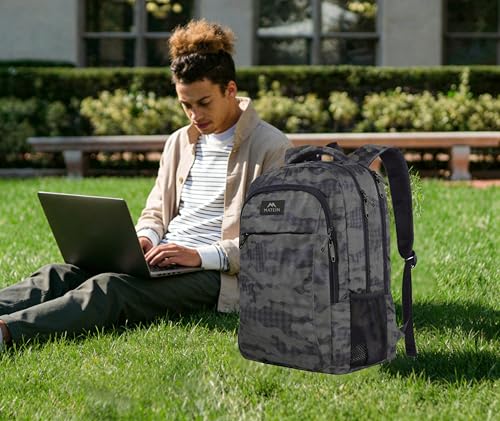MATEIN Travel Computer Backpack, 15.6 Inch Sturdy College Laptop Bookbag | Lightweight Water Resistant, Anti Theft Back Pocket, Carry On Personal Item Bag, Casual Daypack Gift for Women Men - color: Grey and Black Camo, size: 15.6 Inch