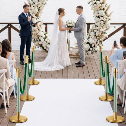 Wesiti 2 Pcs Gold Green Stainless Steel Stanchion Post Queue with Crown Top 5 ft and Velvet Rope and Poles Crowd Control Barriers Sand Injection Hollow Base and Velvet Ropes Set - color: Gold,Green