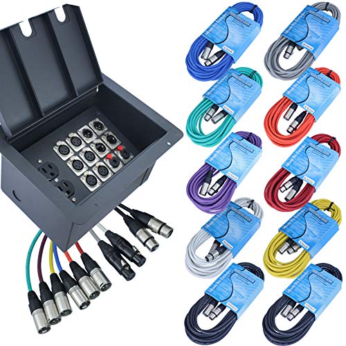 FBL12+AC Recessed Floor Box With 6 XLR Female, 2 XLR Male, 2 Ethernet, 2 TRS + Duplex AC (Pre-wired: 25' Wires) - color: Pre-wired: 25' Wires