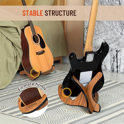 CAHAYA Guitar Stand Floor Wooden Portable Universal Instrument Holder | X-Frame Holder Thickened Plywood with PU Cover for Acoustic Electric Bass Classical Guitars Display Rack - color: Yellow