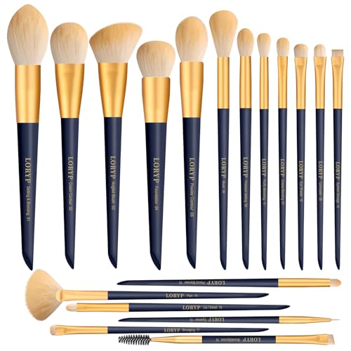 LORYP Makeup Brushes Set Labeled 18 Piece Face and Eye Brush Set Ultra soft hair Foundation, Concealer, Blush, Contour, Blending, Eyeshadow Blue Brush kit - color: Blue