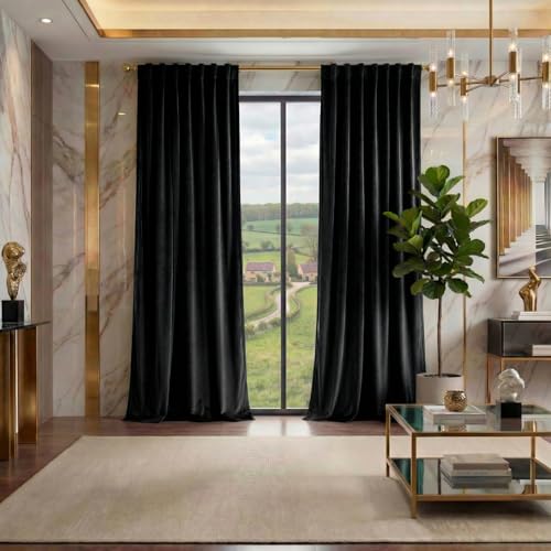 Black Velvet Curtains 2 Panels - Room Darkening Thermal Insulated Drapes with Back Tab & Rod Pocket for Living Room Bedroom, 52" W x 90" L - color: Black, size: 52"W x 90"L (Pack of 2)