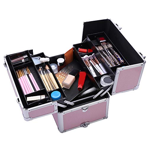 mefeir 3 in 1 Rolling Makeup Train Case, Large Cosmetic Trolley with 360° Rotation Wheels & 2 Drawers, Professional for Makeup & Tattoo Artist & Hairstylist - color: Pink