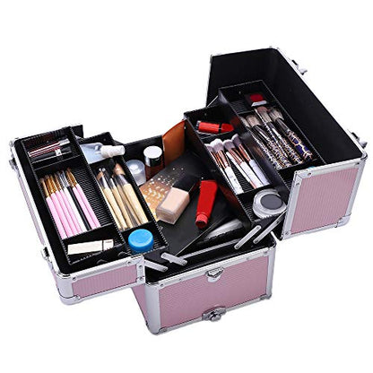 mefeir 3 in 1 Rolling Makeup Train Case, Large Cosmetic Trolley with 360° Rotation Wheels & 2 Drawers, Professional for Makeup & Tattoo Artist & Hairstylist - color: Pink