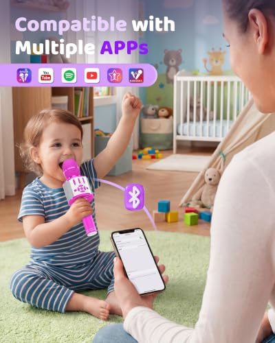 Amazmic Kids Karaoke Microphone Machine Toy Bluetooth Microphone Portable Wireless Karaoke Machine Handheld with LED Lights, Gift for Children Adults Birthday Party, Home KTV(Purple) - color: Purple