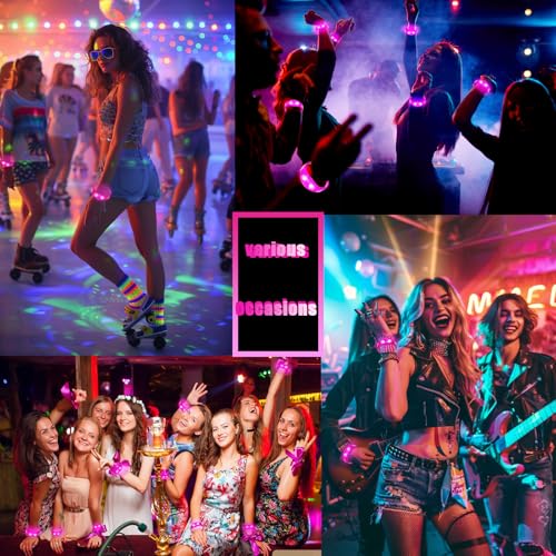 24 Pcs LED Glow Bracelets Sound Activated Bracelet Glow Bracelets with Flashing LED Strobe for Carnival,Concerts , Night Events, Rave, Game Prizes, Birthday Party Favor (pink - color: Pink