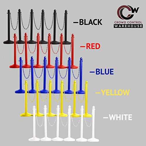 Plastic Stanchion Crowd Control Barrier Kit, Black, 6-Pack, 50 Ft Chain | Montour Line 2.5-inch-diameter, 40-inch Posts with Fillable Flat Bases, UV Inhibitors Help Resist Fading, Indoor/outdoor Use - color: Black