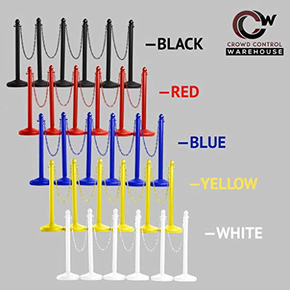 Plastic Stanchion Crowd Control Barrier Kit, Black, 6-Pack, 50 Ft Chain | Montour Line 2.5-inch-diameter, 40-inch Posts with Fillable Flat Bases, UV Inhibitors Help Resist Fading, Indoor/outdoor Use - color: Black