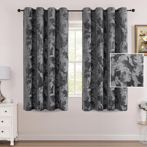 H.VERSAILTEX Velvet Leaf Pattern Curtains for Bedroom 63 Inches, Dark Gray | Luxury Velvet, Room Darkening, Light Blocking, Noise Reducing, Thermal Insulated, Grommet Top, 52 X 63 Inch, 2 Panels - color: Leaf-dark Gray, size: 52"W x 63"L (Pack of 2)