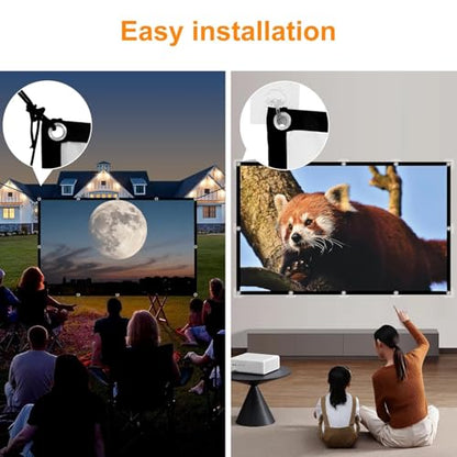 Portable Projector Screen 120 inch Movie: Outdoor Projection Screens 4K HD Foldable Anti-Crease Indoor Hanging Wall Home Theater