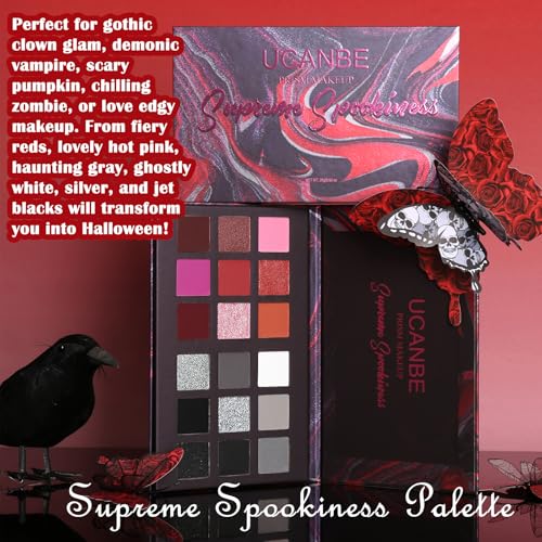 Black Red Goth Smokey Eyeshadow Palette Makeup-18 Colors Gray Silver Pink Burgundy Matte Shimmer Metallic Dark Eye Shadow Pallet for Christmas Halloween Clown Vampire Joker SFX Cosplay Costume Make Up - color: 03# Spookiness