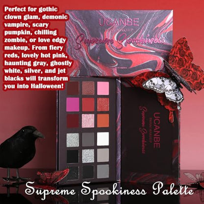 Black Red Goth Smokey Eyeshadow Palette Makeup-18 Colors Gray Silver Pink Burgundy Matte Shimmer Metallic Dark Eye Shadow Pallet for Christmas Halloween Clown Vampire Joker SFX Cosplay Costume Make Up - color: 03# Spookiness