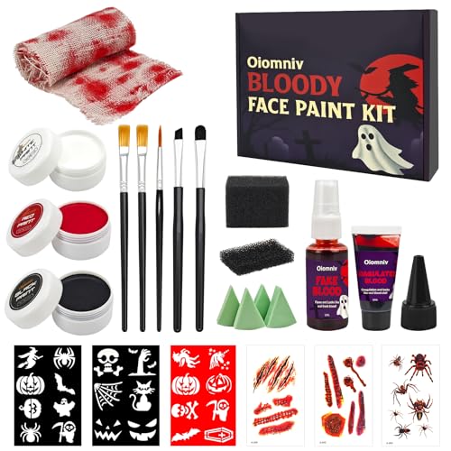 Oiomniv 23 Pcs Halloween Zombie Makeup Kit, SFX Face Painting Set - size: 23pcs bloody face paint kit