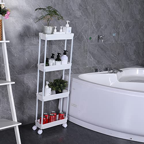 Sooyee 4 Tier Slim Rolling Cart, Utility Storage Cart with Wheels,White - color: White, size: Slim 4 Tier