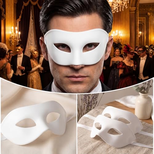 2 Pcs Men's Masquerade Mask Halloween Venetian Mask Half Face Ball Prom Make up for Cosplay Accessories Costume Party - color: White