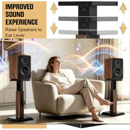 Height Adjustable Speaker Stands Pair 17.7 to 25.6 Inch, Wood Grain - color: Wood, size: 17.7''to 25.6''