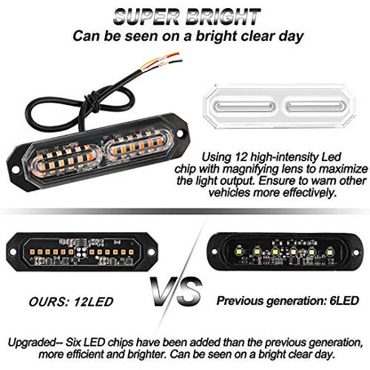 ASPL 8pcs Sync Feature Ultra Slim 12-LED Surface Mount Flashing Strobe Lights for Truck Car Vehicle LED Mini Grille Light Head Emergency Beacon Hazard Warning Lights (Amber) (Pack of 2) - color: Amber, size: 4.41L x 0.44W x 1.14H Inch (Pack of 2)