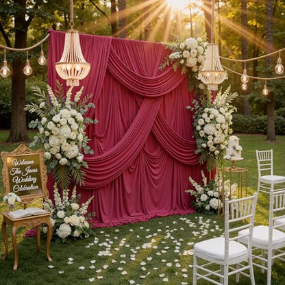10x8ft Wrinkle Free Burgundy Backdrop Curtain Maroon Backdrop Drapes, Thick Fabric Wedding Curtains Party Background for Baby Shower Birthday Parties - color: Maroon, size: 10ftx8ft