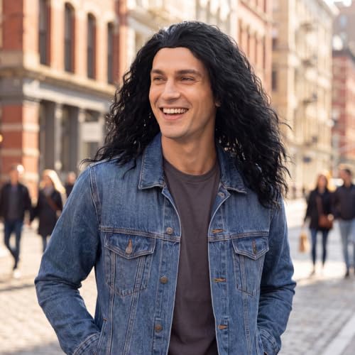 Miss U Hair Unisex Long Curly Hair Party Movie Cosplay Costume Wig Halloween (Jet black) - color: Jet black