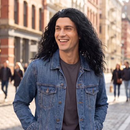 Miss U Hair Unisex Long Curly Hair Party Movie Cosplay Costume Wig Halloween (Jet black) - color: Jet black