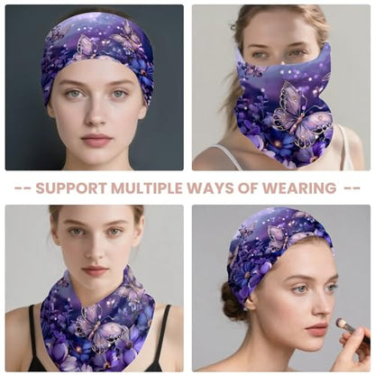 Art Owl Women's Slouchy Beanie Hat Cute Turban Hats Cancer Headwear Caps Baggy Skull Sleep Scarf - color: Purple Butterfly Floral