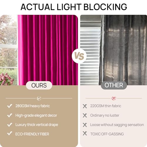 Hot Pink Velvet Curtains 90 Inch: Fuschia Pinch Pleated 2 Panels Elegant Living Room Darkening Thermal Insulated Drapes with Hooks- Luxury Soundproof Noise Reducing Back Tab Window Curtain for Bedroom - color: Pinch Pleated | Hot Pink, size: 40"W x 90"L (