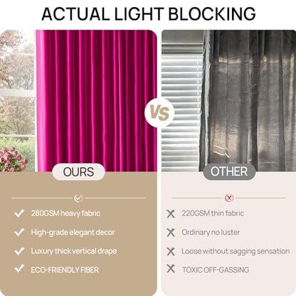Hot Pink Velvet Curtains 90 Inch: Fuschia Pinch Pleated 2 Panels Elegant Living Room Darkening Thermal Insulated Drapes with Hooks- Luxury Soundproof Noise Reducing Back Tab Window Curtain for Bedroom - color: Pinch Pleated | Hot Pink, size: 40"W x 90"L (