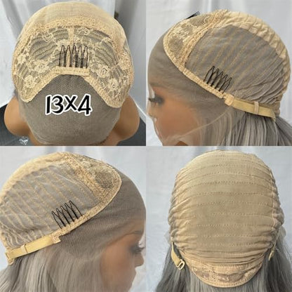 RONGDUOYI Ash Blonde Synthetic Lace Front Wigs for Women 13x4 Long Deep Curly Wave Light Grey Wig Middle Part Natural Hairline Daily Wear Cosplay 24Inch - color: Ash Blonde 4503