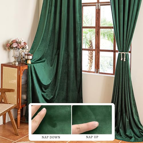YOFUN 90 inches 2 Panels, Dark Green Blackout Luxury Velvet Curtains Thermal Insulated Heat Block Soundproof Window Panels Soft Drapes for Bedroom Living Room, Rod Pocket & Back Tab, W52 x L90 - color: Dark Green, size: 52"W x 90"L (Pack of 2)