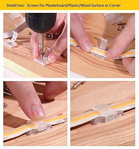 100 Pack Strip Light Clips LED Strip Light Mounting Clip for 8-10mm IP20/65 | LED Light Holder Clips,Self Adhesive LED Strip Mounting Clip,LED Tape Light Mounting Brackets With Screws - color: Clear
