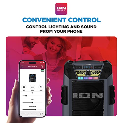 ION Block Rocker XL 220W Bluetooth Outdoor Speaker with Wheels | Water Resistant, Radio, Karaoke Mic, USB Charging, Stereo Linking, Bass Boost and App Control, for Parties and Outdoor Events - style: 220W water-resistant