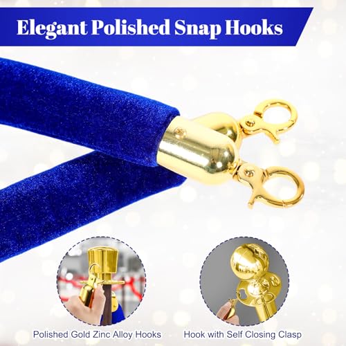 Fumete 6 Pieces Velvet Stanchion Rope Bulk 6.5 Feet Crowd Control Barriers Safety Velvet Rope with Polished Gold Hooks for Party Openings, Not Include Stanchion Post(Blue) - color: Blue