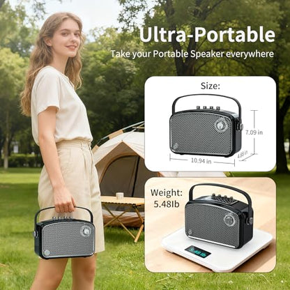 120W Peak Powerful Voice Amplifier with 2 UHF Microphones, Bluetooth Speakers with Bass/Trable/Echo Adjustment, Small PA Speaker System, Karaoke Machine for Adults, Teachers, Public Speaking, Events - color: Black