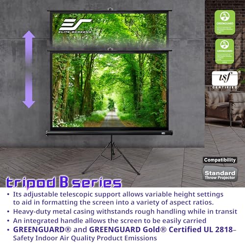 Elite Screens Tripod B, 71-INCH 1:1, Lightweight Pull Up Foldable Stand, Manual, Movie Home Theater Projector Screen, 4K / 8K Ultra HDR 3D Ready, 2-YEAR WARRANTY, T71SB-Z - color: Black, size: 71-inch/ 1:1, style: Tripod B