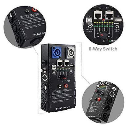 MFL. 13-Plug Audio Cable Tester Line Finder Black 13-in-1 Cables Checker 8-Way Switch Wire Tracker with LED Indicators, Rectangular - style: 13-Plug