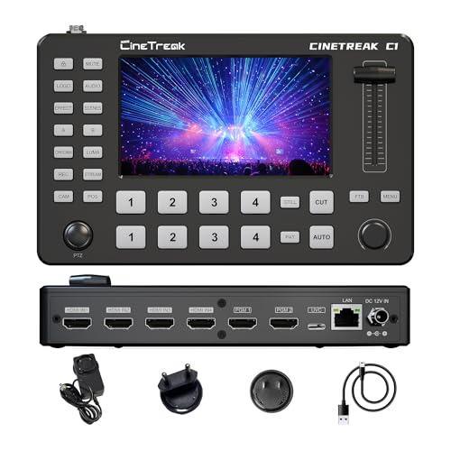 CINETREAK C1 4*HDMI Video Mixer Switcher with 5inch Screen livestream Video Mixer H.264 Recorder with PTZ Camera Control Broadcast switcher Live Production Mixer for OBS,Vmix,YouTube,Ins - style: Cinetreak C1