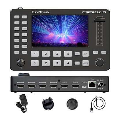 CINETREAK C1 4*HDMI Video Mixer Switcher with 5inch Screen livestream Video Mixer H.264 Recorder with PTZ Camera Control Broadcast switcher Live Production Mixer for OBS,Vmix,YouTube,Ins - style: Cinetreak C1