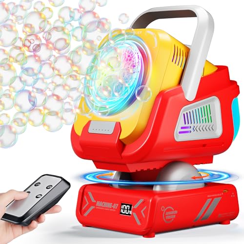 Upgraded Bubble Machine Outdoor Toys for Kids & Wedding Party | Auto Rotation,Type-C Rechargeable,Remote Control,RGB Lights - color: Red