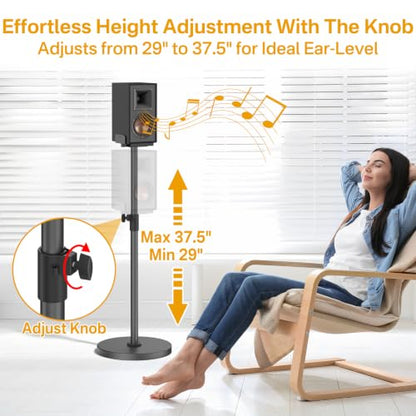 Speaker Stands Pair for Klipsch Bookshelf Speaker Stands, Height Adjustable Extend 29” to 37.5”, Dual Side Clamp Surround Speaker Stand for Klipsch R-51PM R-51M RP-600M RP-500M with Cable Management
