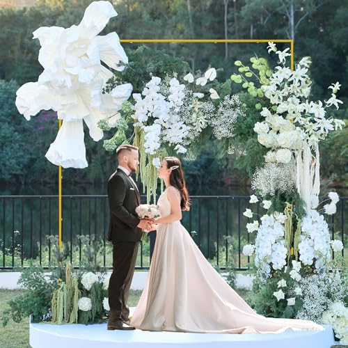 Wokceer Square Wedding Arch Backdrop Stand Gold Metal Arch 8FT x 8FT - color: Gold, size: 8FT x 8FT