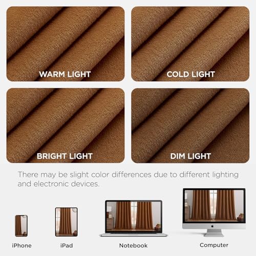 Joydeco 100% Blackout Curtains Velvet Black Out Curtain 90 Inch Drapes - color: Golden Brown, size: 52"W x 90"L (Pack of 2)