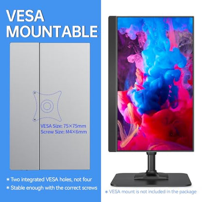 VisionOwl Portable Monitor 15.6 Inch 1080P FHD 85% sRGB Second Screen, USB-C HDMI HDR FreeSync Travel Monitor for Laptop PC MacBook PS5 Xbox, VESA Mountable, with Speakers, Cover Stand, Silver - size: 15.6 inch