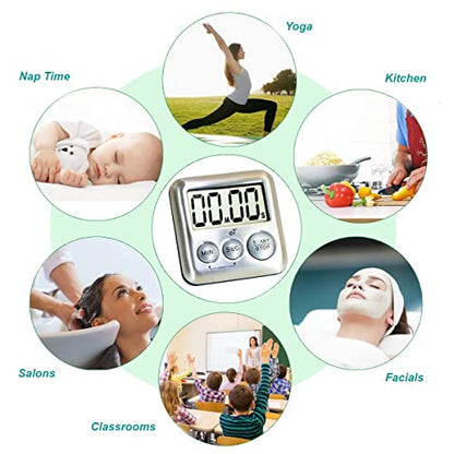 Elegant Digital Kitchen Timer Stainless Steel - Loud Alarm - Model Silver - color: Silver 6-pack