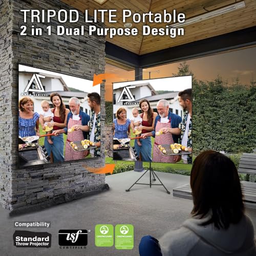 Akia Screens 2-in-1 96" Portable Projector Screen with Stand & Carry Bag, Tripod or Wall Mount, 1:1/4:3/16:9/16:10 Compatible, MaxWhite Matte Surface, Indoor Outdoor Use, AK-T96SLITE Black