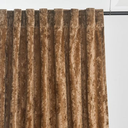 Lux Caramel Crushed Velvet Curtains 2 Panel Set - 84 inches Long Room Darkening Luxury Distressed Velvet Rod Pocket Window Drapes for Living Room Bedroom 52" W x 84" L - color: Caramel, size: 52"W x 84"L (Pack of 2)
